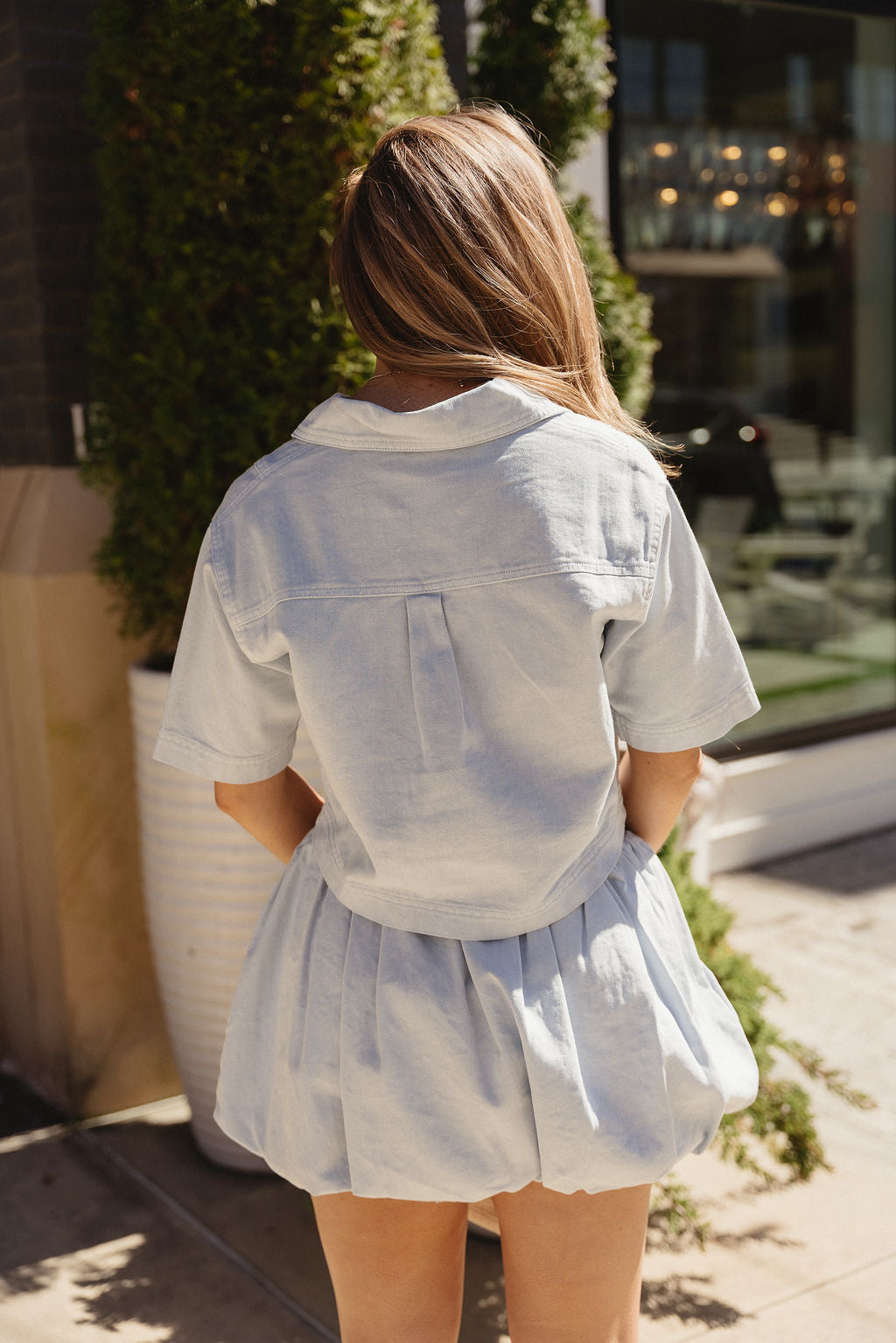 Emerson Light Blue Denim Bubble Skirt- back view