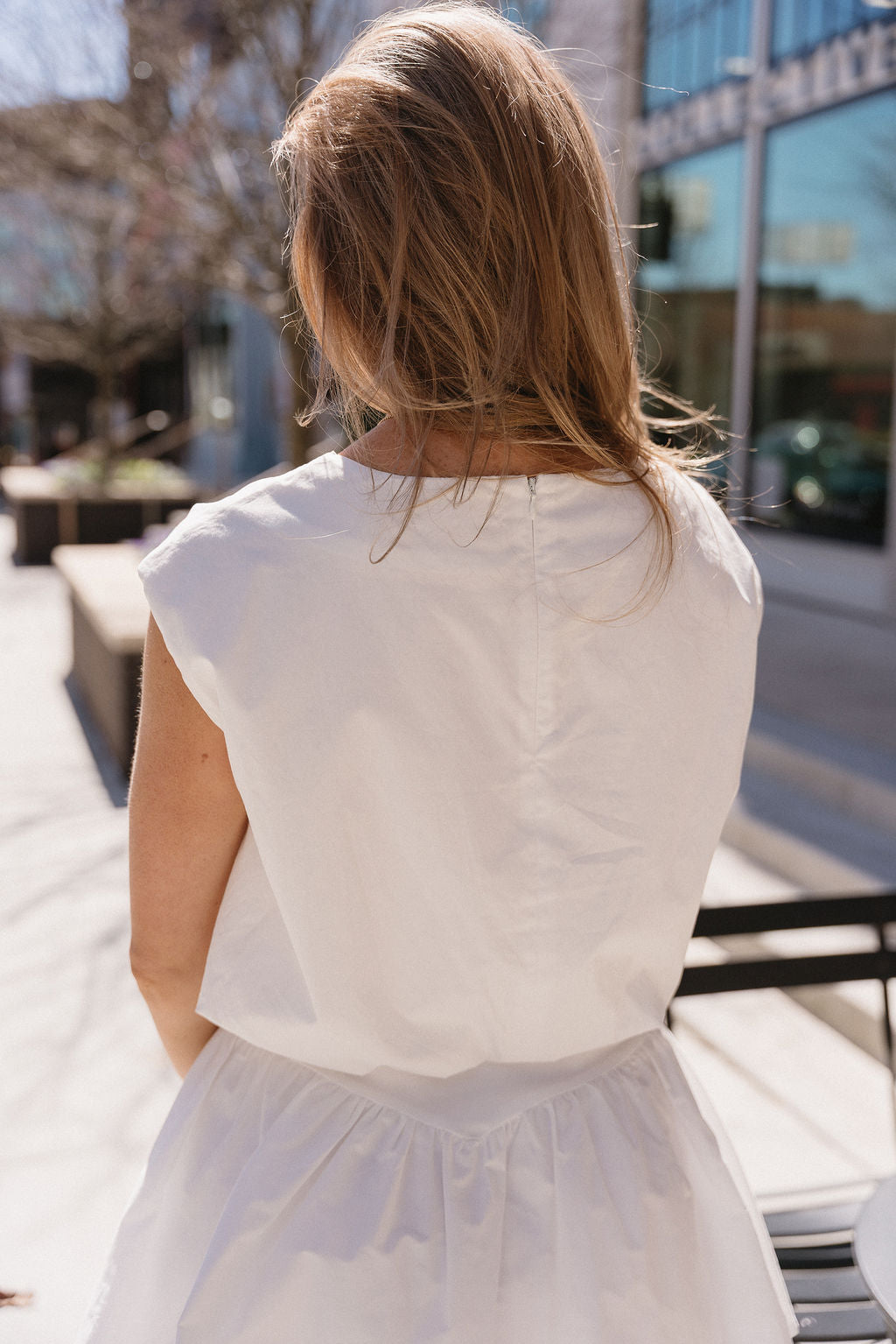 Adalyn White Bubble Cropped Top- close up back view