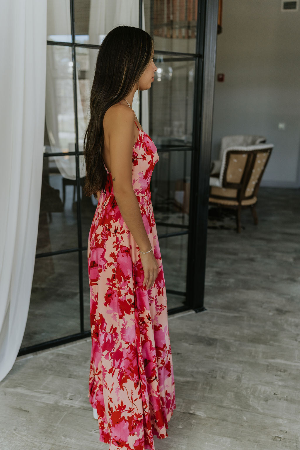 Roselyn Pink & Red Floral Maxi Dress - Lizard Thicket