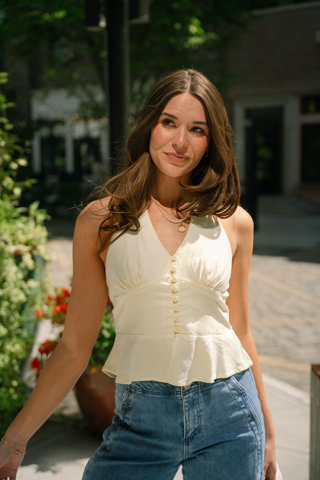 Tessa Pale Yellow Linen Flare Tank - Lizard Thicket