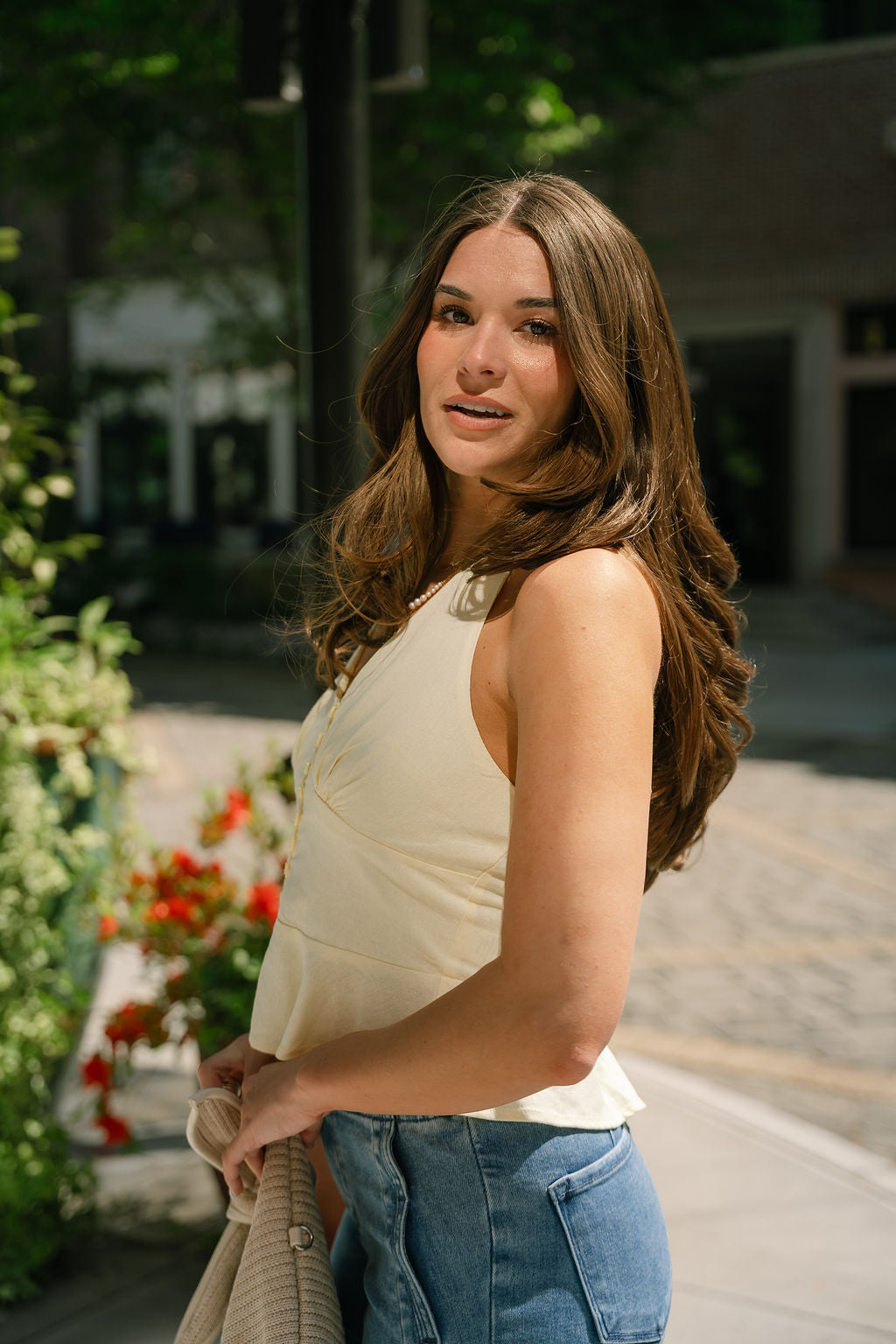 Tessa Pale Yellow Linen Flare Tank - Lizard Thicket