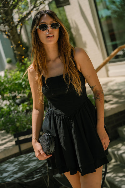 Alexa Black Flare Mini Dress - Lizard Thicket