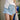 Hallie Blue & White Striped Denim Skort - close up front view