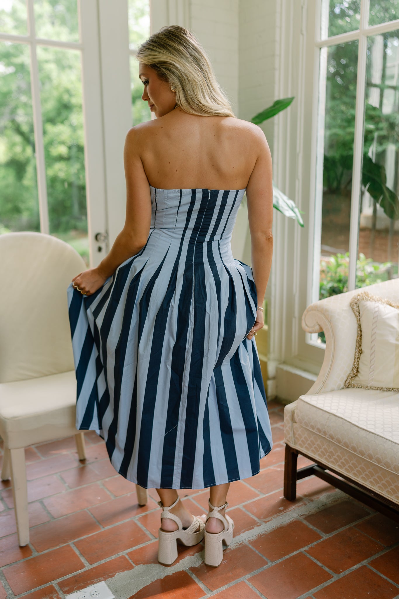 Savannah Blue Stripe Strapless Midi Dress - Lizard Thicket Savannah Blue Stripe Strapless Midi Dress - Lizard Thicket