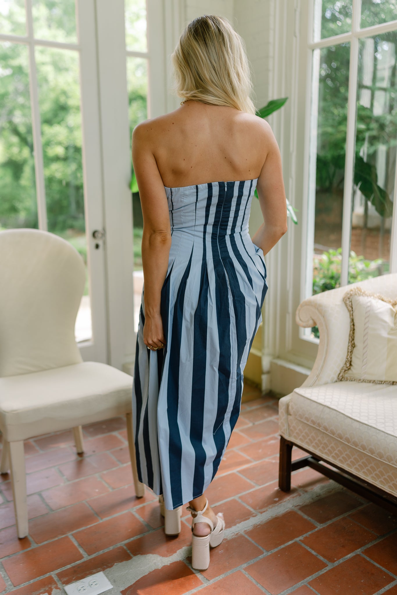 Savannah Blue Stripe Strapless Midi Dress - Lizard Thicket Savannah Blue Stripe Strapless Midi Dress - Lizard Thicket