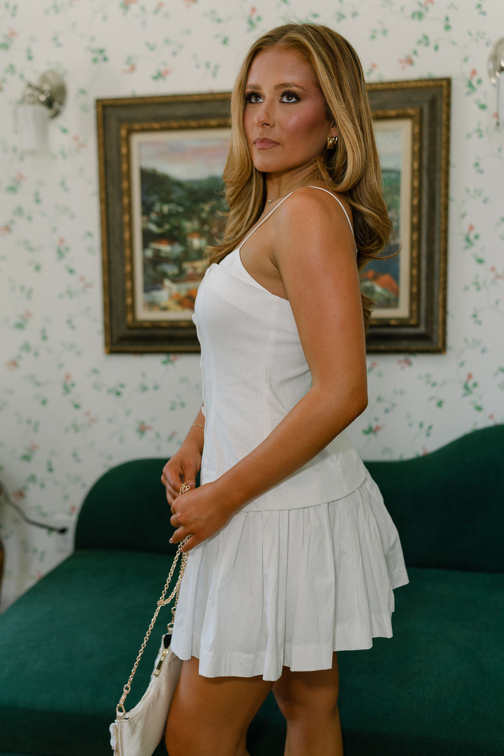 Haven White Flare Skirt Mini Dress