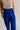 Close up view of female model wearing the Freya Cobalt Blue Straight Leg Pants which features Cobalt Blue Cotton Fabric, Wide Pant Legs, Elastic Waistband and Two Side Pockets