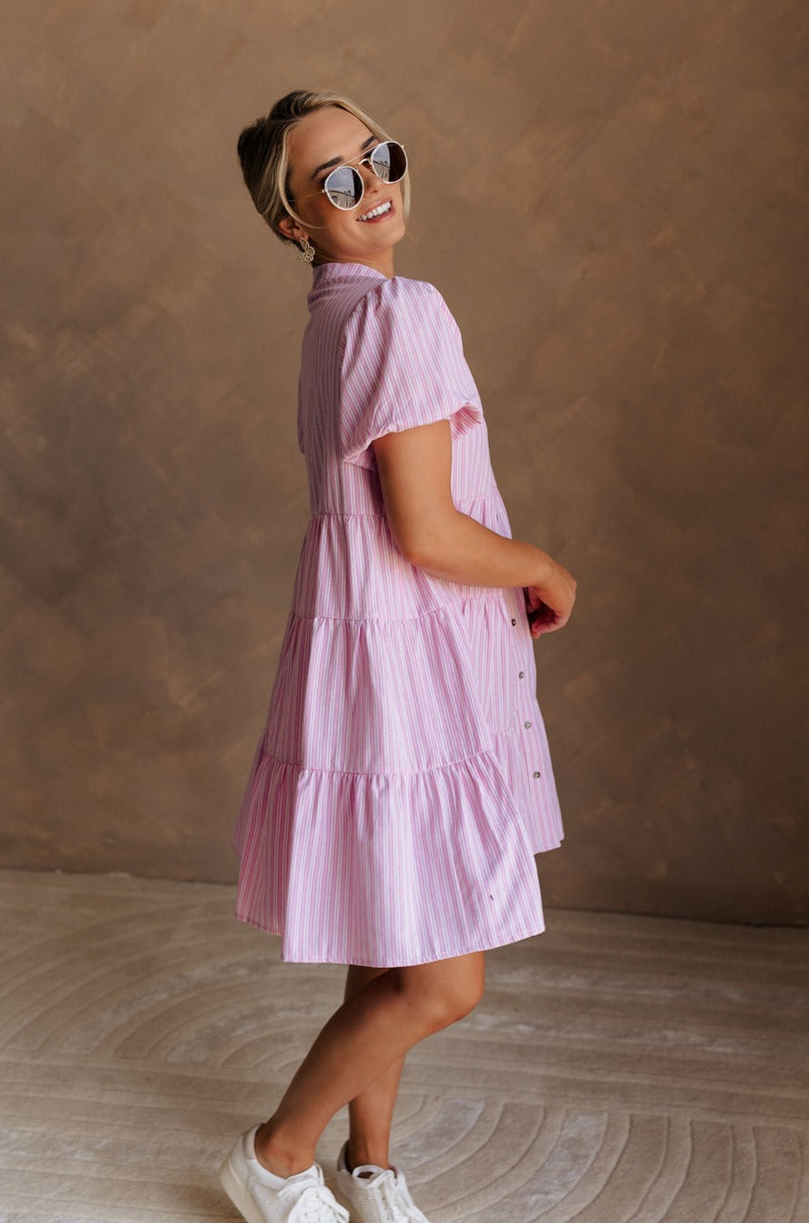 Buy Creative Kids Girl Pink & White Striped Schiffli A-Line Dress Buy Creative Kids Girl Pink & White Striped Schiffli A-Line Dress