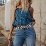 Hazel Gold Hammered Medallions Chain Link Belt- front view on model