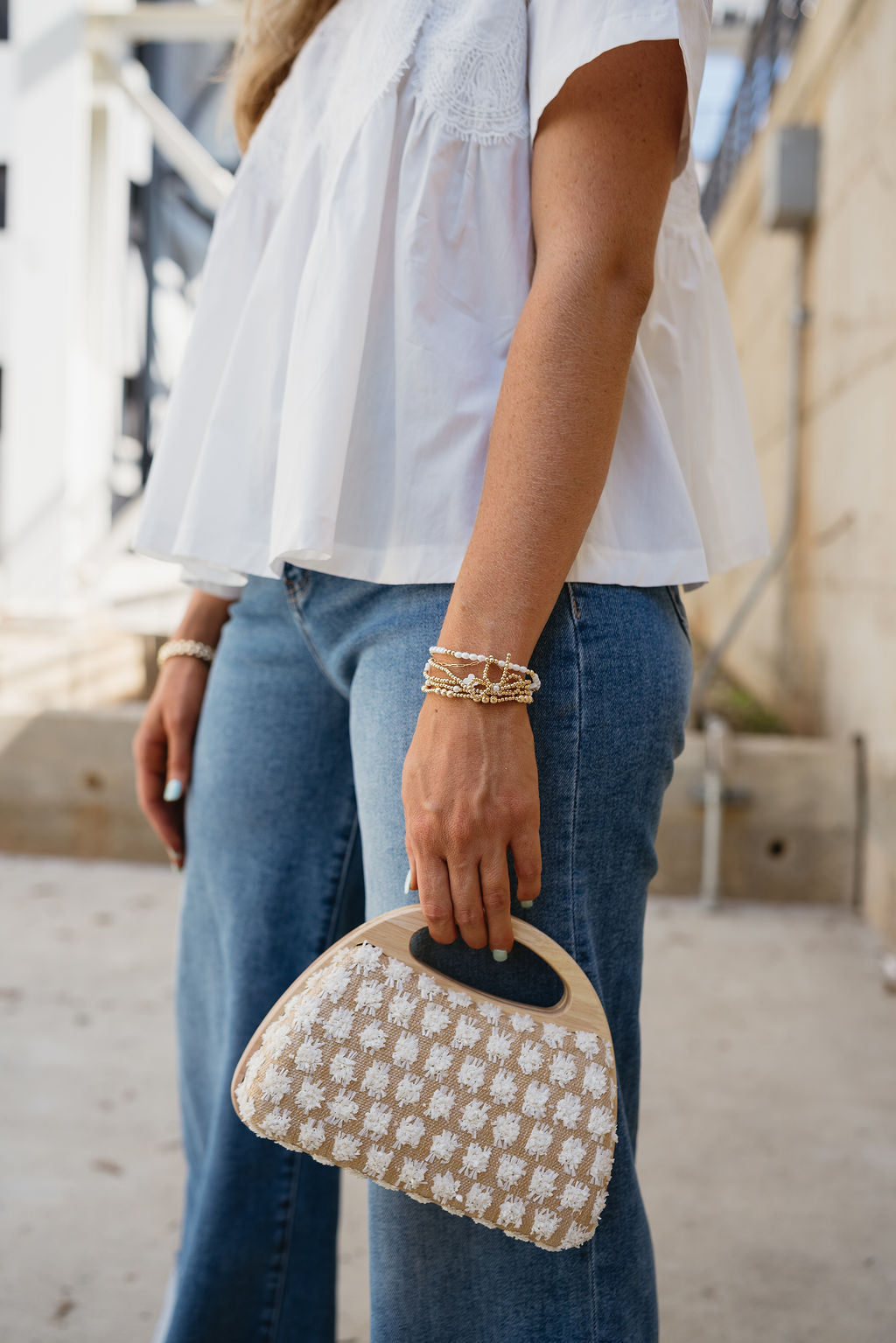 Maya Gold & Pearl Beaded Bow Bracelet Set- side view
