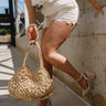 Beth Natural Floral Straw Shoulder Purse - Close up view