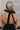 Jane Black Ruched Halter Neckline Mini Dress- close up back view