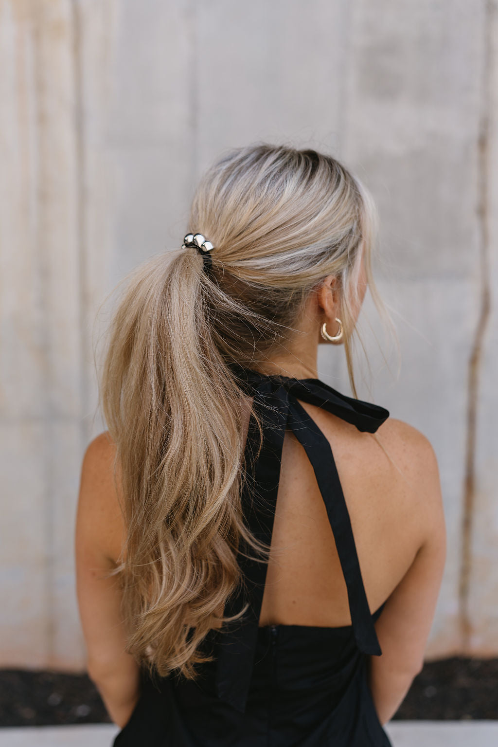 Julia Silver Hobnail Metal Cuff Hair Tie- side view
