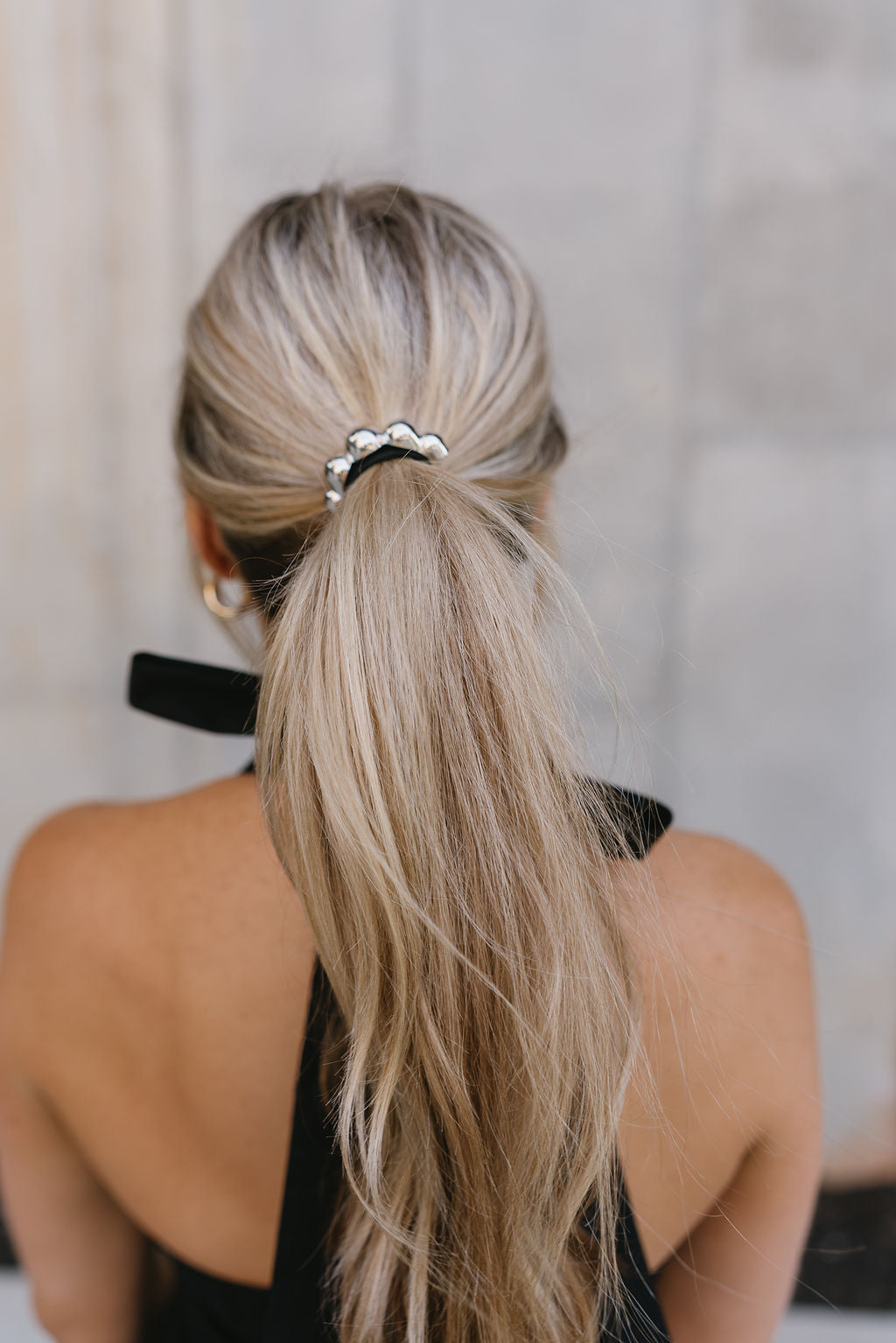 Julia Silver Hobnail Metal Cuff Hair Tie- front view
