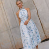 Natalia Blue Multi Floral Halter Midi Dress- full front view
