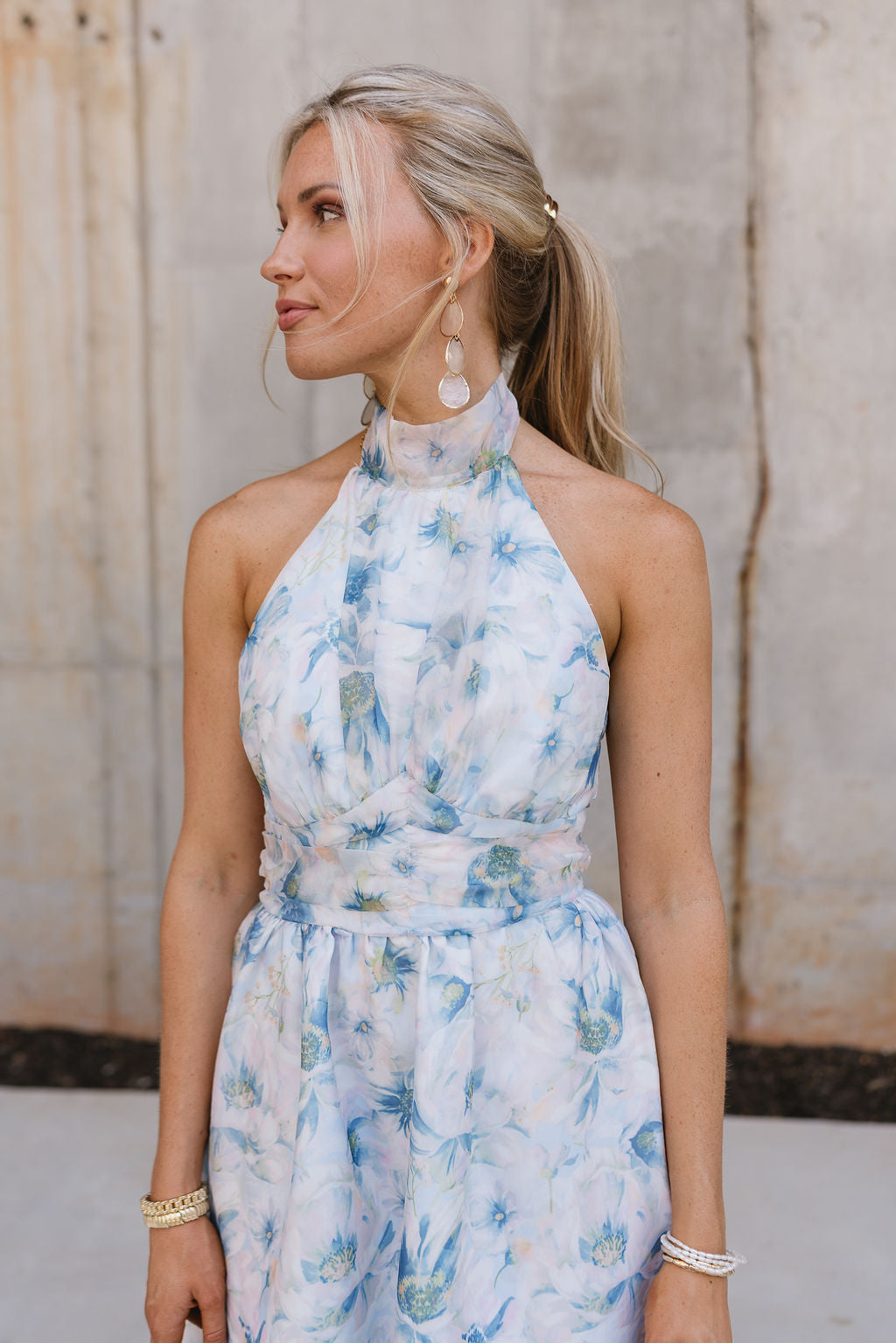 Natalia Blue Multi Floral Halter Midi Dress - Lizard Thicket Natalia Blue Multi Floral Halter Midi Dress - Lizard Thicket