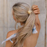 Victoria Gold Ribbed Metal Cuff Hair Tie- frontal side view