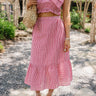 Lyla Red & White Gingham Flare Midi Skirt- close up front view