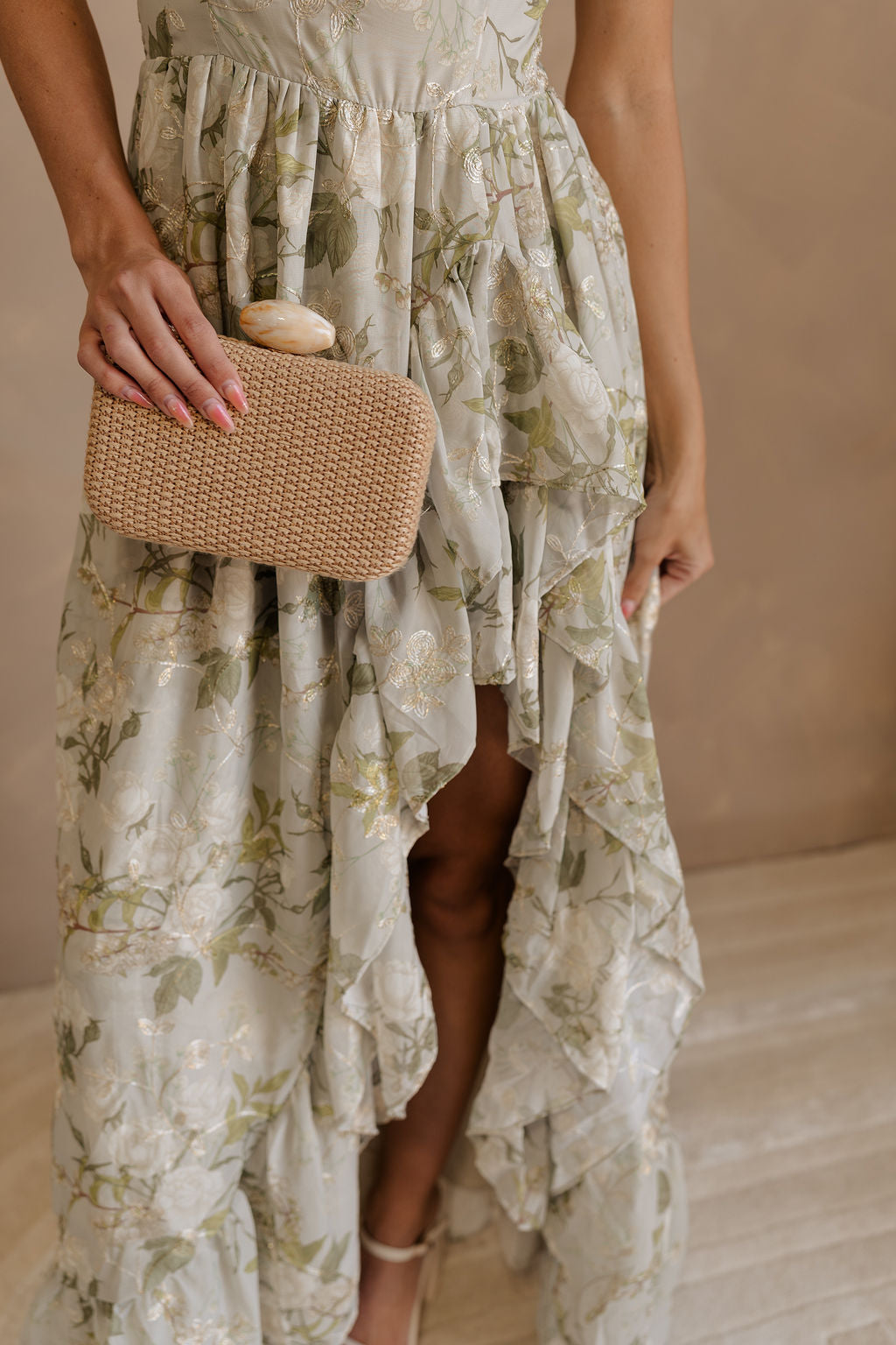 Thea Green & Gold Floral Ruffle Maxi Dress - Lizard Thicket Thea Green & Gold Floral Ruffle Maxi Dress - Lizard Thicket
