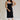 Full body view of female model wearing the Marissa Black & White Trim Midi Dress which features Black Lightweight Fabric, Midi Length, Black Lining, White Trim Details, Back Slit , Square Necklineand Side Monochrome Zipper with Hook Closure