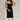 Full body view of female model wearing the Marissa Black & White Trim Midi Dress which features Black Lightweight Fabric, Midi Length, Black Lining, White Trim Details, Back Slit , Square Necklineand Side Monochrome Zipper with Hook Closure
