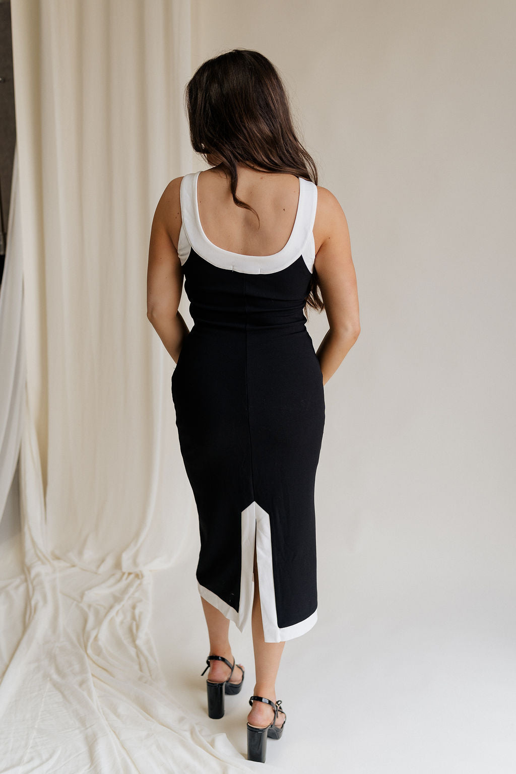 Marissa Black & White Trim Midi Dress