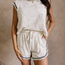 Everly Beige & Black Ruffle Shorts- front top full view