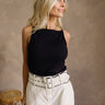 Alina Black Thin Straps Sleeveless Tank- front view
