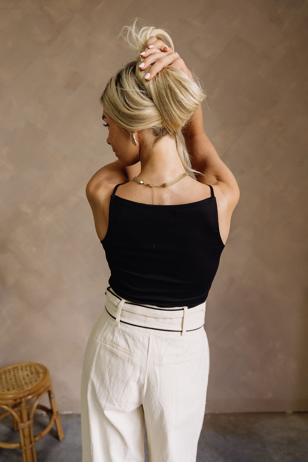 Alina Black Thin Straps Sleeveless Tank- back view