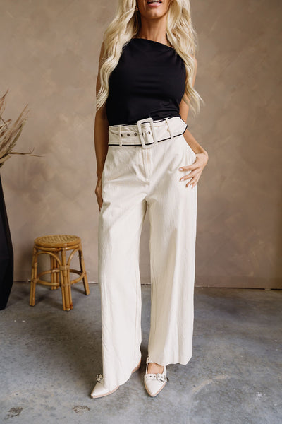 Luna Natural & Black Belt Wide Leg Pants - Lizard Thicket