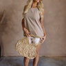 Willa Taupe Linen Frayed Tank- full body view