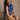 Lana Navy & Cream Stitch Floral Scallop Tank- frontal right side view