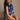 Lana Navy & Cream Stitch Floral Scallop Tank- frontal right side view