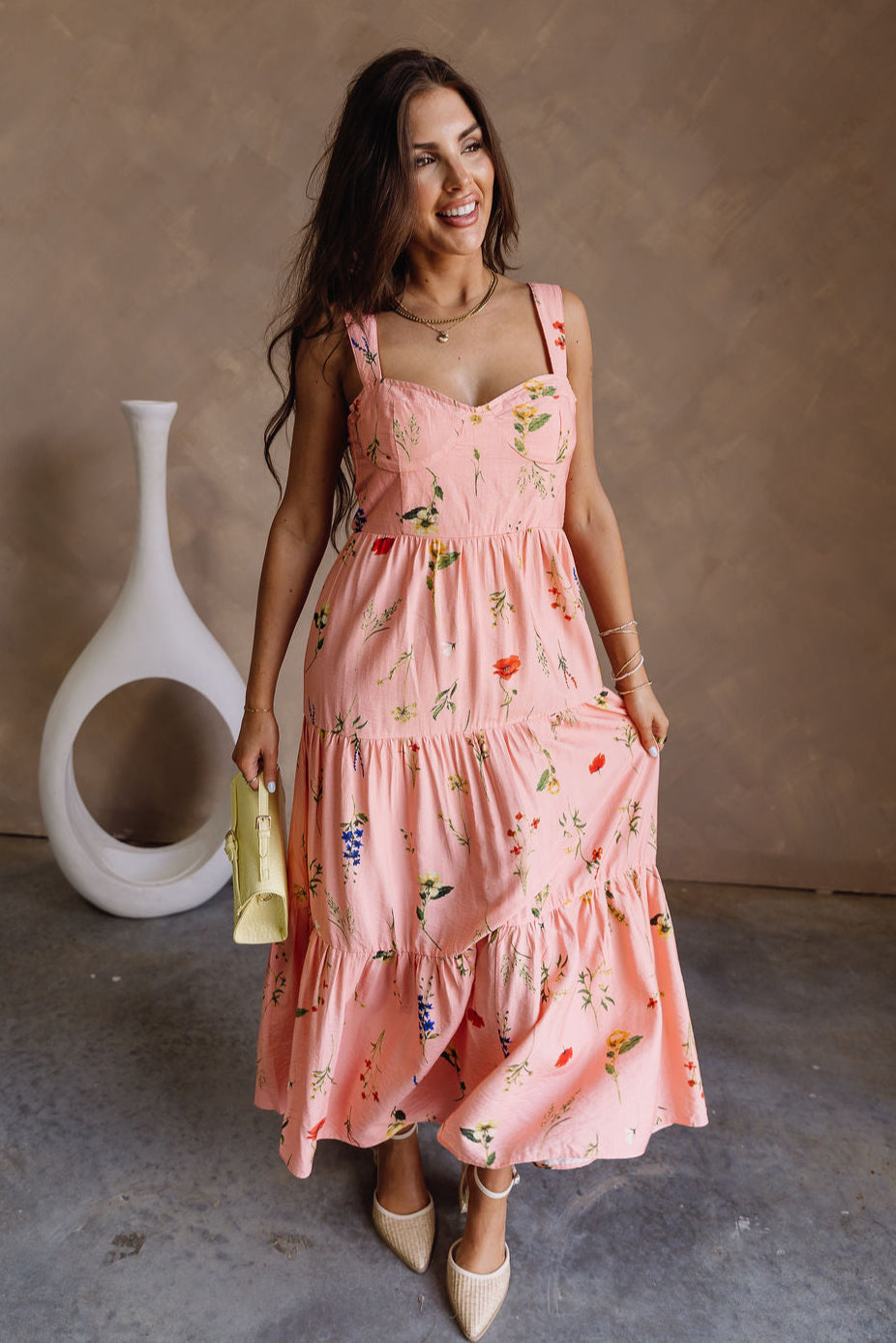 Brinley Blush Multi Floral Midi Dress- full body view