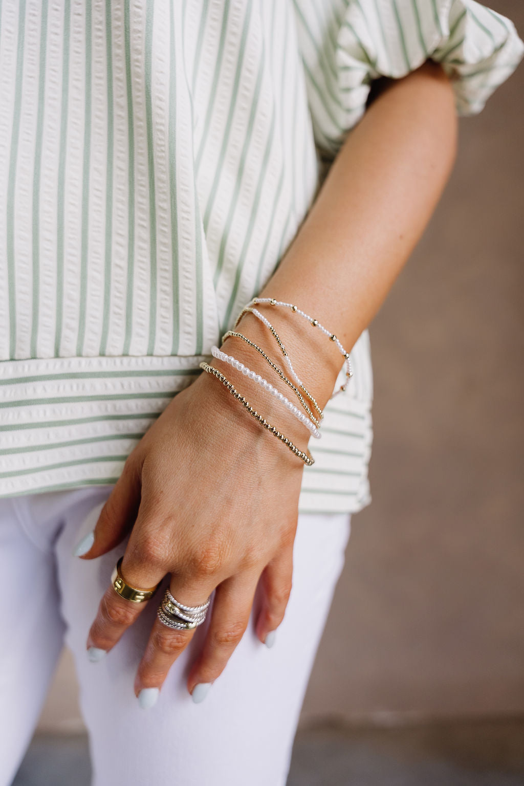 Amara Gold & Pearl Beaded Bracelet Set