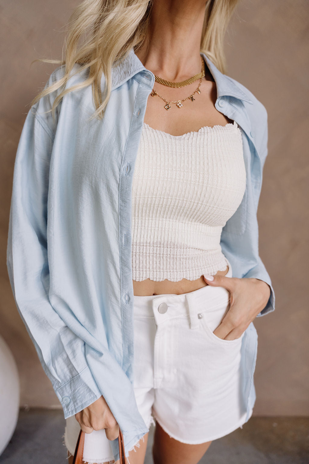 Danica Light Blue Tie-Back Top - close front view