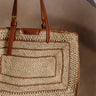 Demi Natural Straw & Cognac Shoulder Purse - close up view