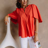Celeste Coral Pleated Short Sleeve Top - upper body front view