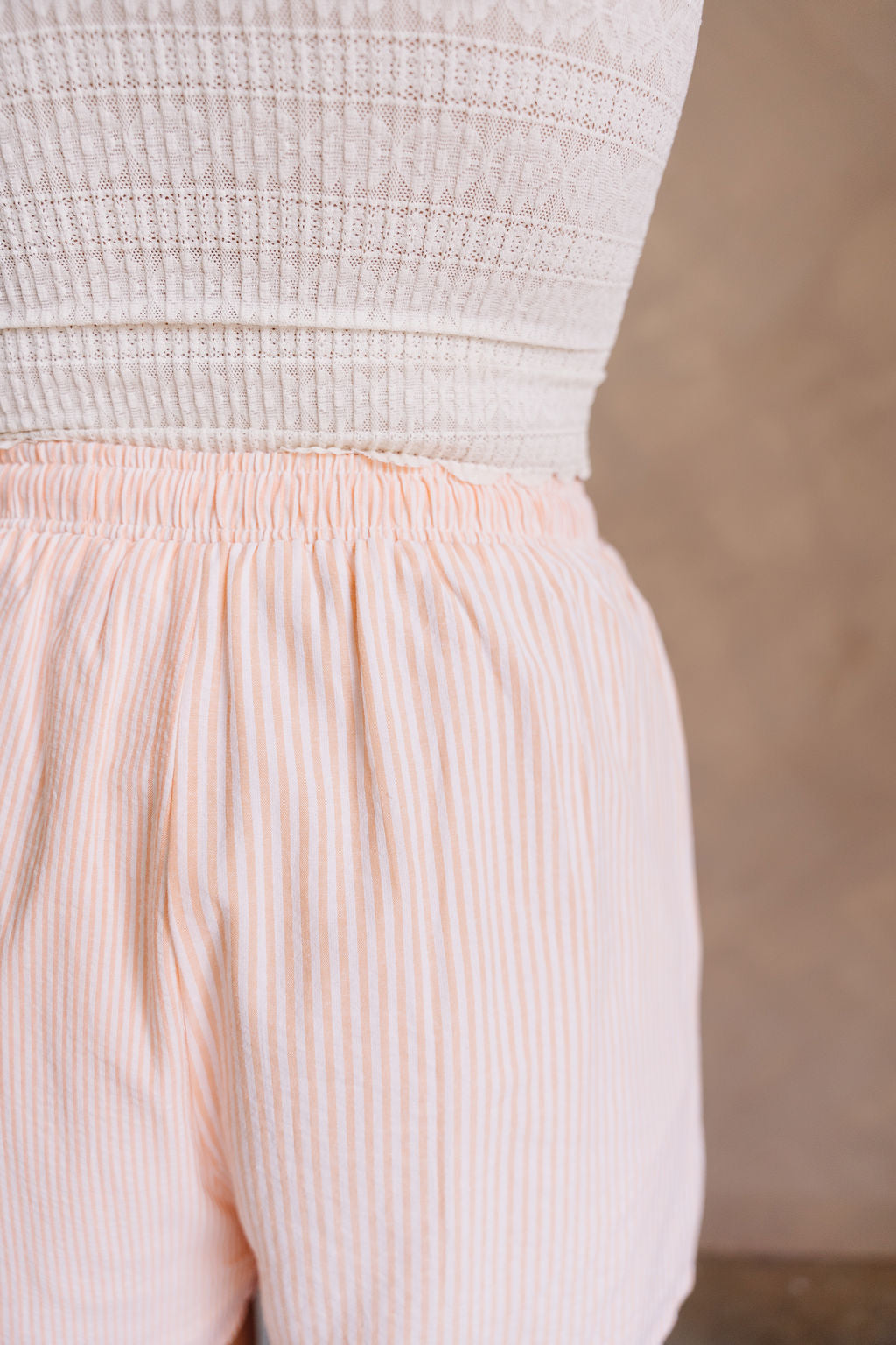 Micah Orange & White Striped Shorts - close up view of fabric