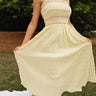 Reese Yellow & Taupe Smocked Midi Dress- frontal right side view
