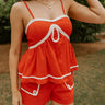 Ansley Red Braided Trim Shorts - close front view
