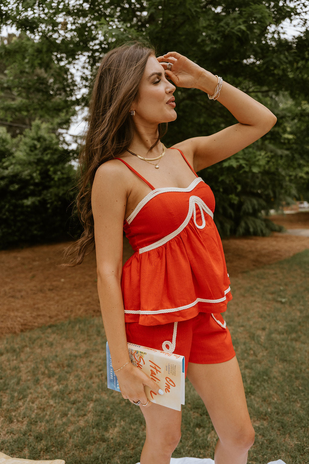 Ansley Red Braided Trim Tank Top - side view