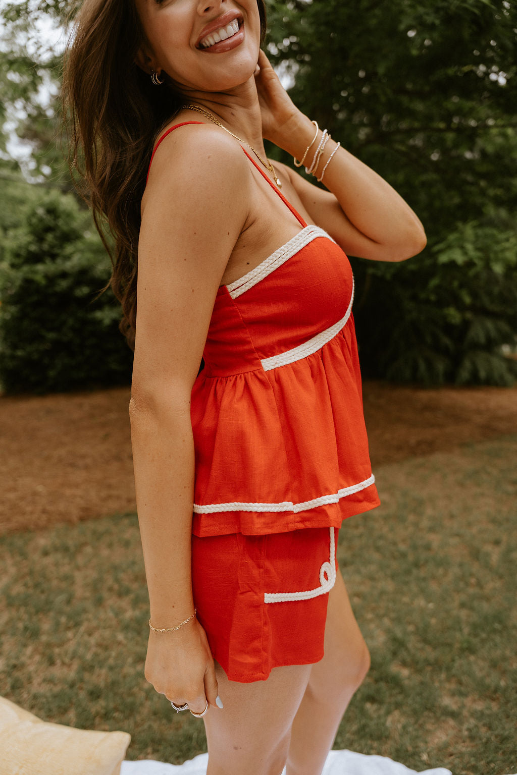 Ansley Red Braided Trim Tank Top - close side view