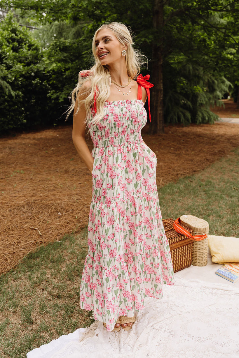 Bailey Floral Tie Strap Midi Dress - full body front view