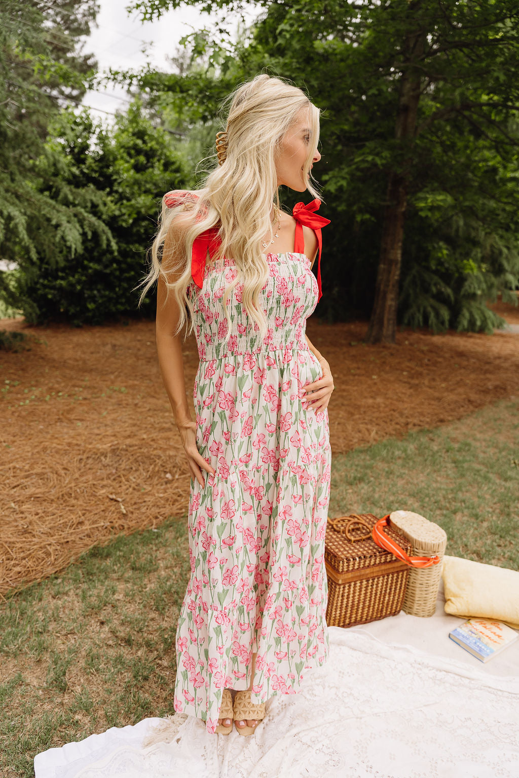 Bailey Floral Tie Strap Midi Dress - full body front 