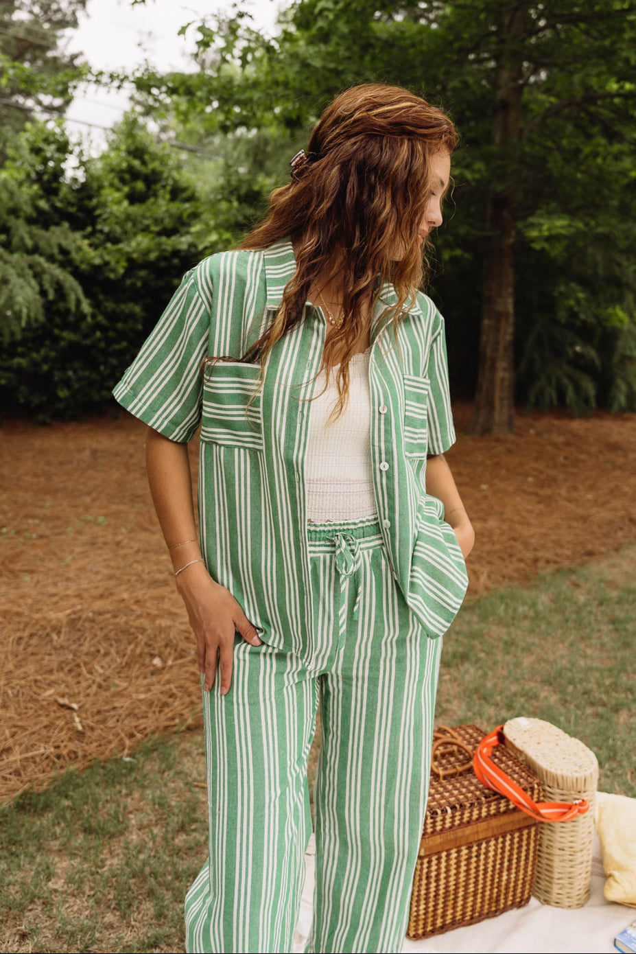 Kimmy Green & Off White Striped Top - upper body front view