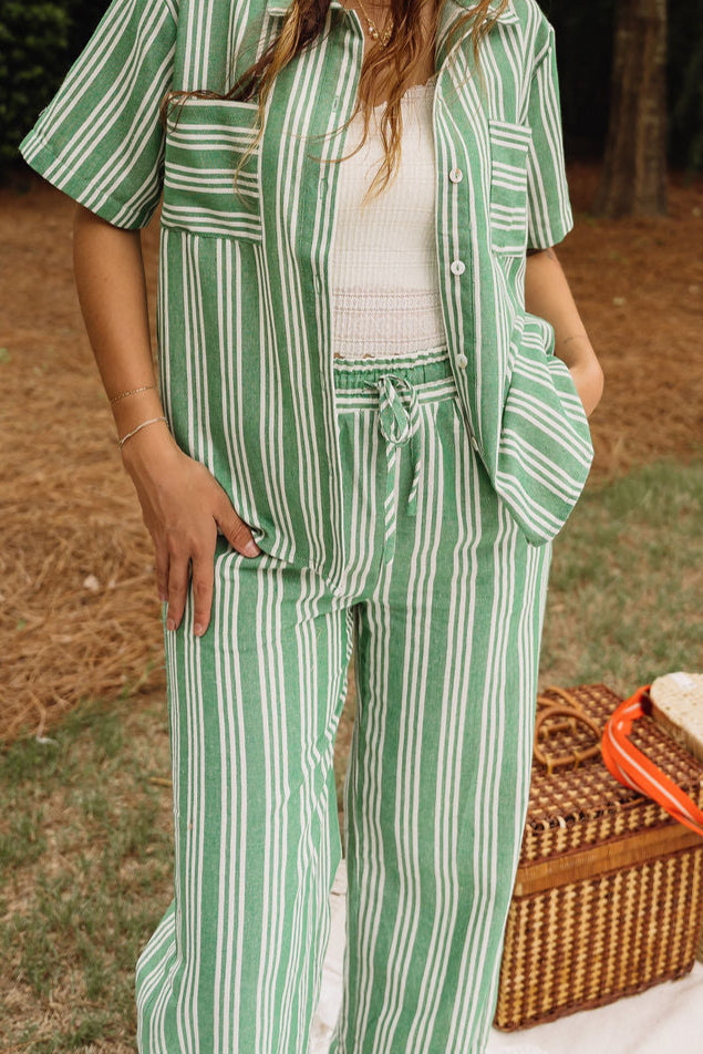 Kimmy Green & Off White Striped Pants - close up front view