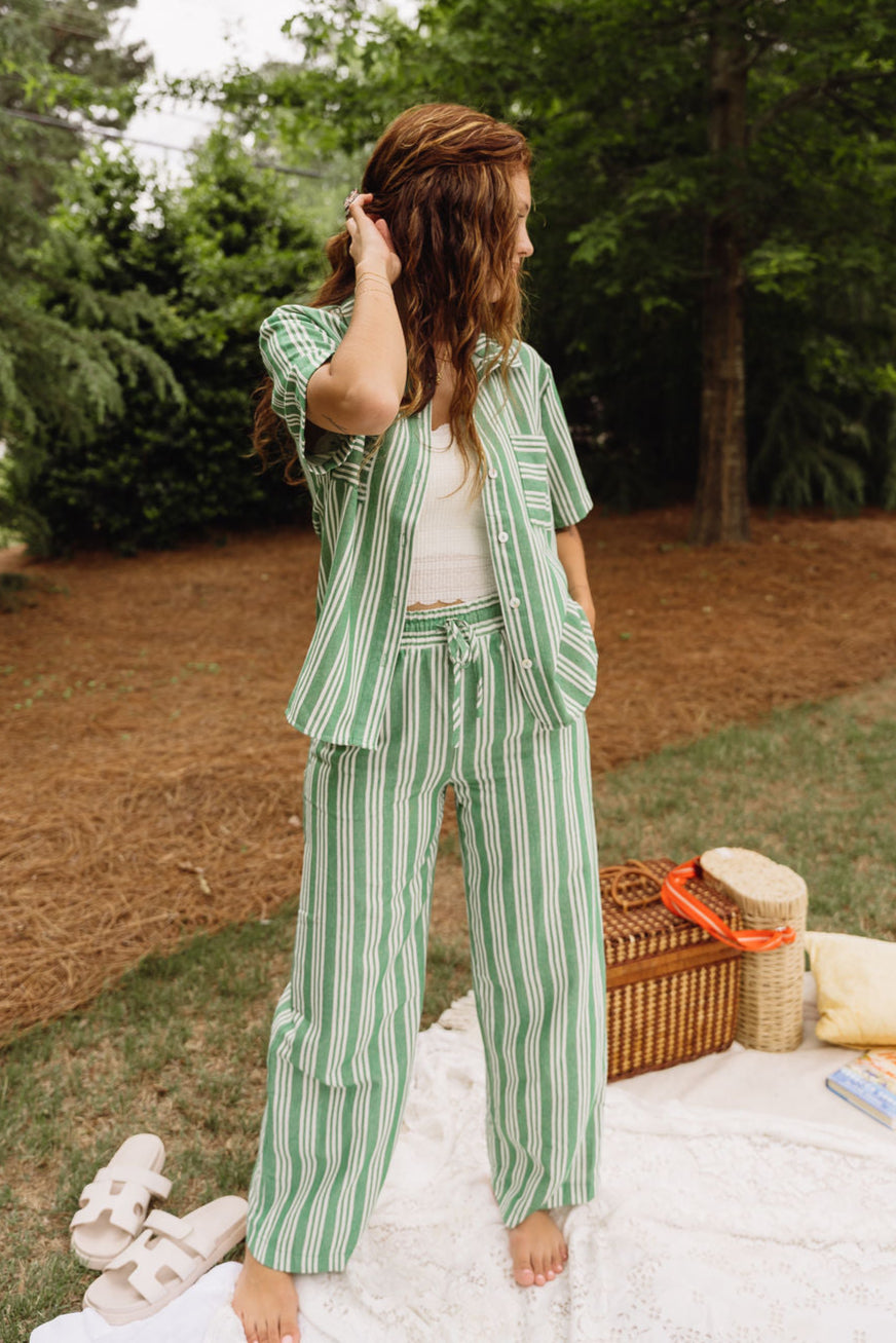 Kimmy Green & Off White Striped Pants - full body front view