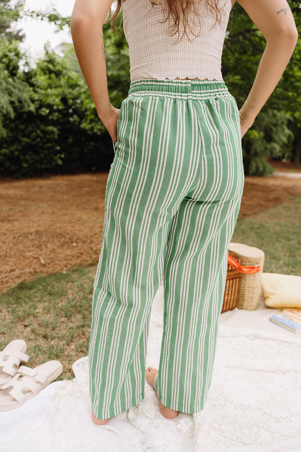 Kimmy Green & Off White Striped Pants - lower body back view