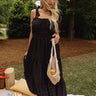 Leslie Black Plaid Tie Strap Midi Dress - full body front view